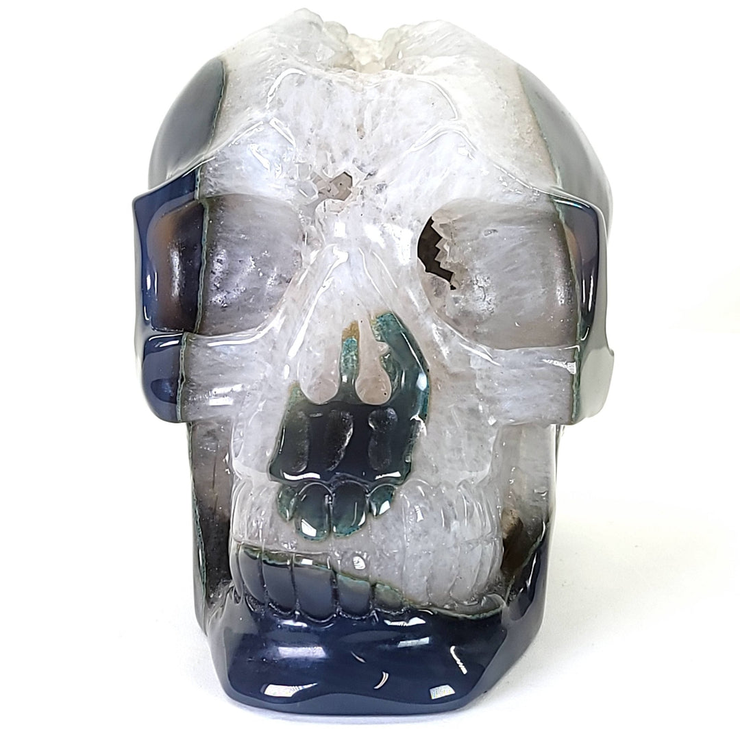 Blue Agate & Quartz Crystal Skull, Large 7 Lbs! Dia De Los Muertos Gothic Skull Decor, Gemstone Crystal Skull! - Earth Perfection