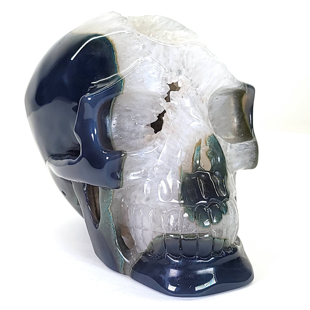 Blue Agate & Quartz Crystal Skull, Large 7 Lbs! Dia De Los Muertos Gothic Skull Decor, Gemstone Crystal Skull! - Earth Perfection