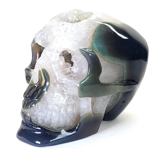 Blue Agate & Quartz Crystal Skull, Large 7 Lbs! Dia De Los Muertos Gothic Skull Decor, Gemstone Crystal Skull! - Earth Perfection