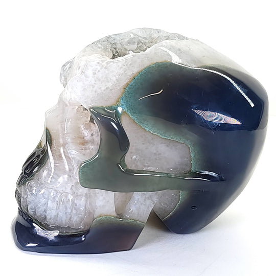 Blue Agate & Quartz Crystal Skull, Large 7 Lbs! Dia De Los Muertos Gothic Skull Decor, Gemstone Crystal Skull! - Earth Perfection