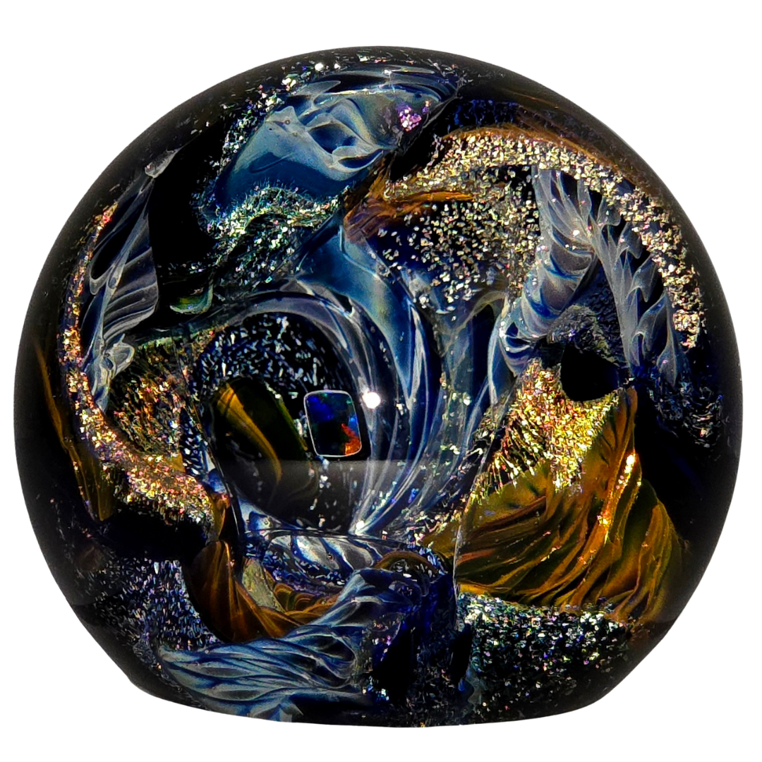Cosmic Galaxy Sphere, Large Hand - Blown Glass Vortex Art Orb - Earth Perfection