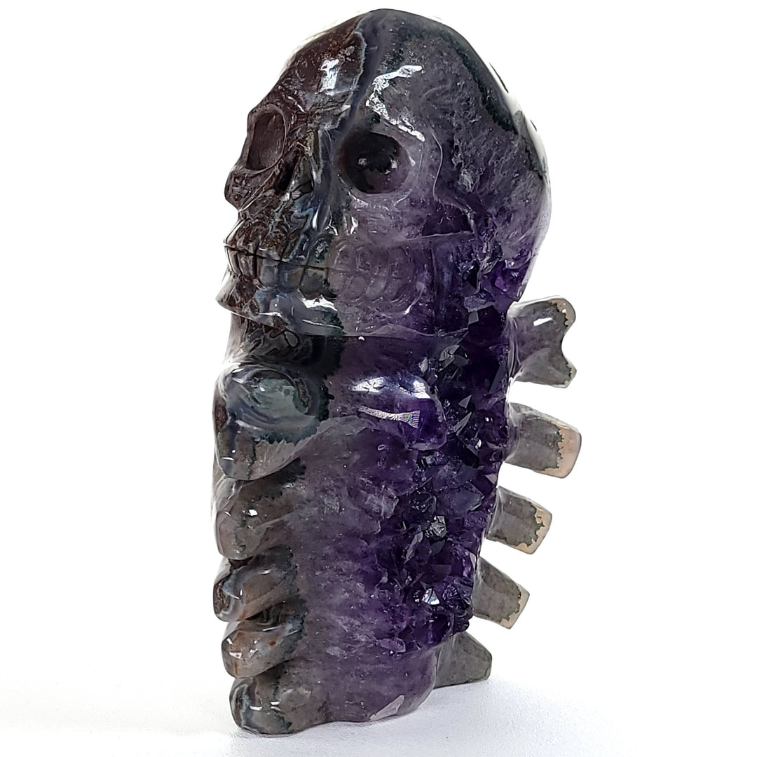 Crystal Skull & Bones! Large Amethyst Geode Skeleton With Jasper, Halloween Dia De Los Muertos! - Earth Perfection