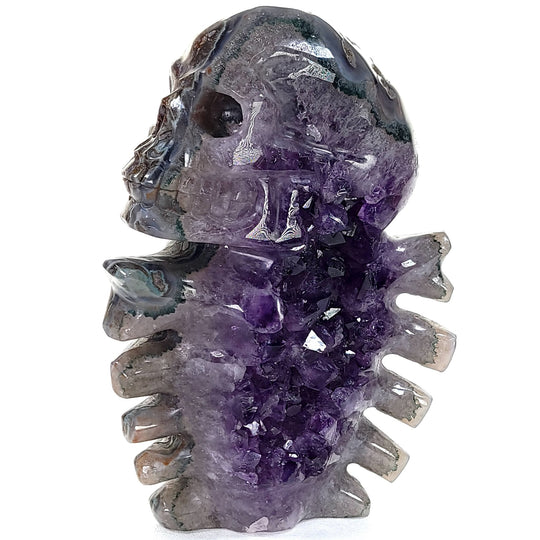 Crystal Skull & Bones! Large Amethyst Geode Skeleton With Jasper, Halloween Dia De Los Muertos! - Earth Perfection