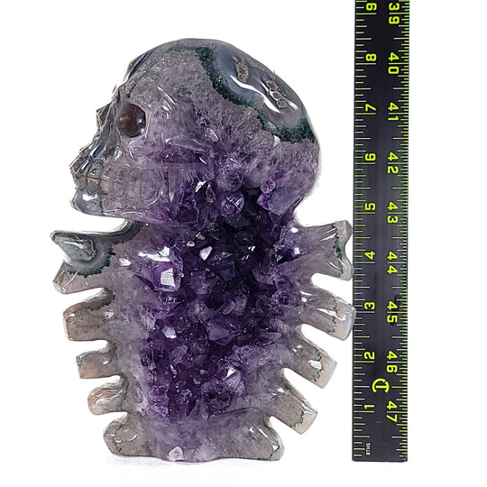 Crystal Skull & Bones! Large Amethyst Geode Skeleton With Jasper, Halloween Dia De Los Muertos! - Earth Perfection