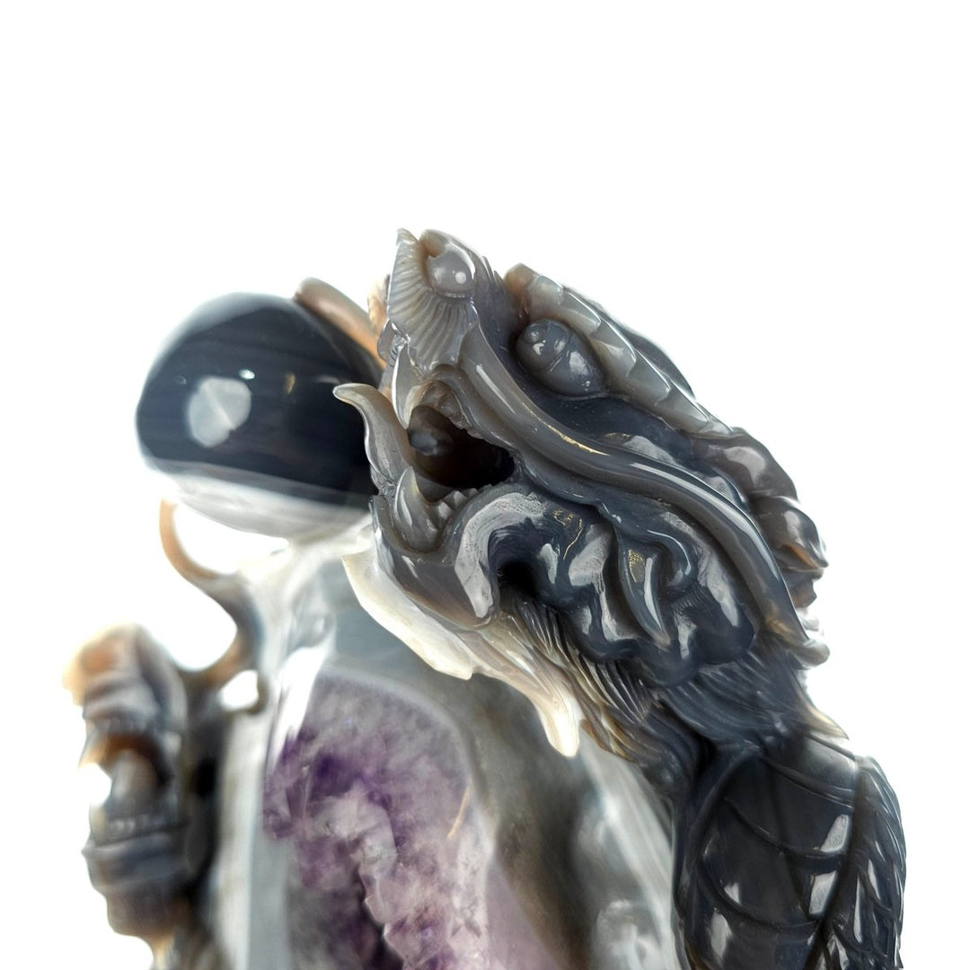 Dragon Sculpture Crystal Carving Extra Large 38 Lb, Giant Agate Amethyst Dragon Art Statue - Earth Perfection
