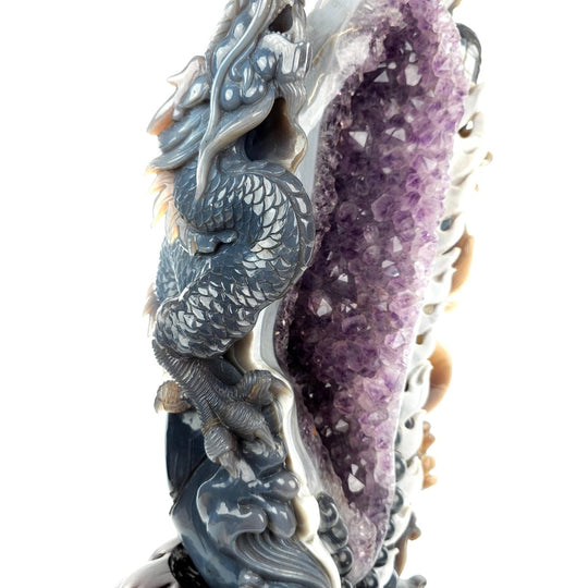 Dragon Sculpture Crystal Carving Extra Large 38 Lb, Giant Agate Amethyst Dragon Art Statue - Earth Perfection