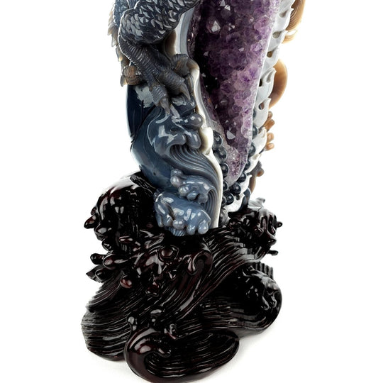 Dragon Sculpture Crystal Carving Extra Large 38 Lb, Giant Agate Amethyst Dragon Art Statue - Earth Perfection