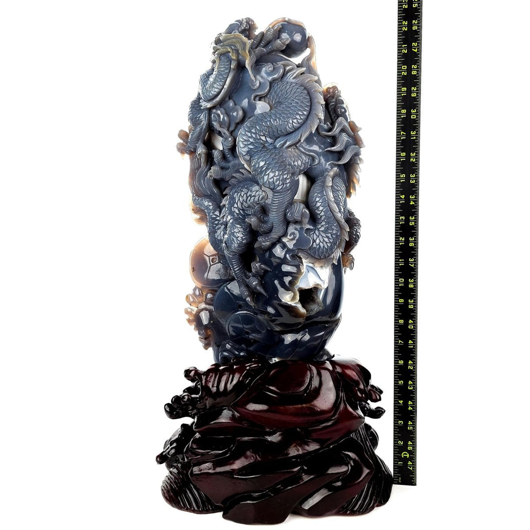 Dragon Sculpture Crystal Carving Extra Large 38 Lb, Giant Agate Amethyst Dragon Art Statue - Earth Perfection