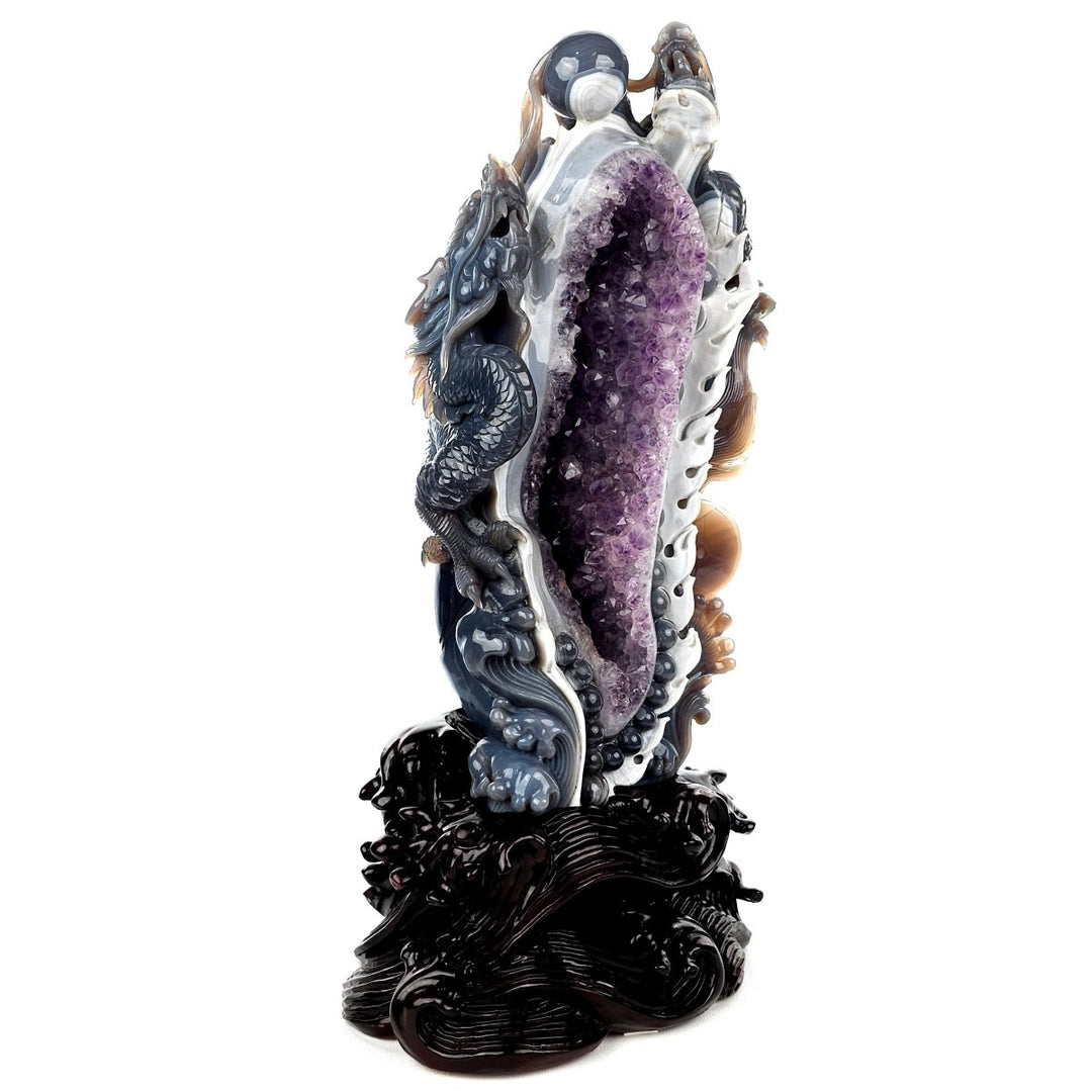 Dragon Sculpture Crystal Carving Extra Large 38 Lb, Giant Agate Amethyst Dragon Art Statue - Earth Perfection