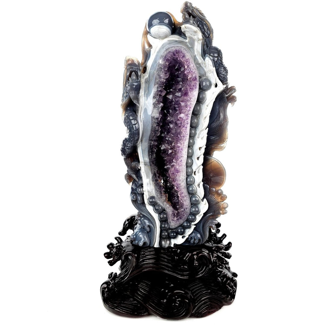 Dragon Sculpture Crystal Carving Extra Large 38 Lb, Giant Agate Amethyst Dragon Art Statue - Earth Perfection
