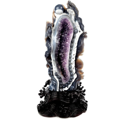 Dragon Carving Statue Extra Large 38Lb Giant Agate Amethyst Crystal Sculpture