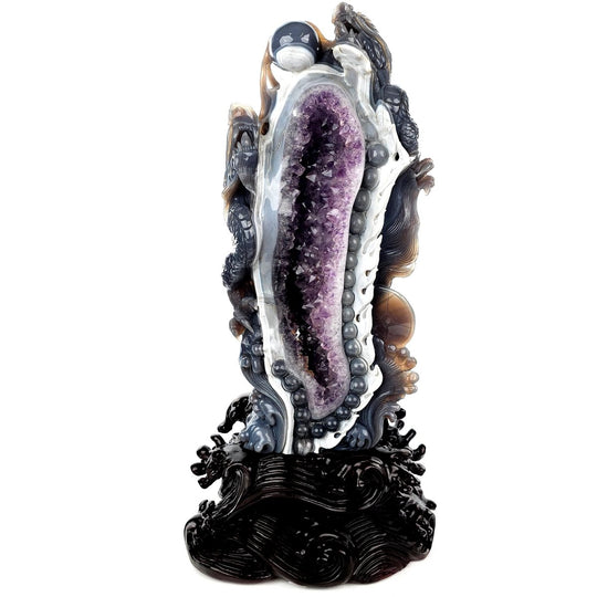 Dragon Sculpture Crystal Carving Extra Large 38 Lb, Giant Agate Amethyst Dragon Art Statue - Earth Perfection