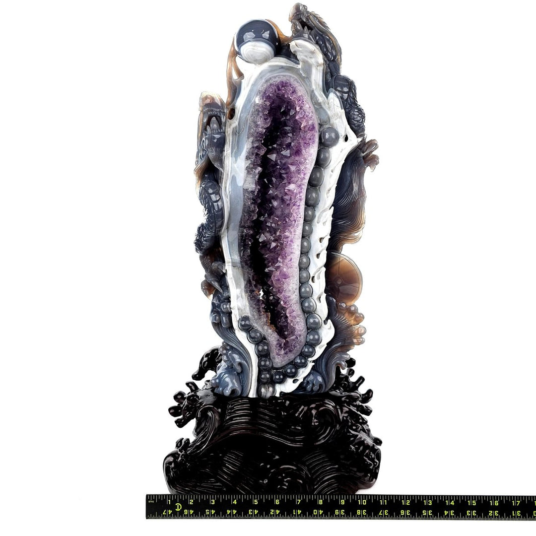 Dragon Sculpture Crystal Carving Extra Large 38 Lb, Giant Agate Amethyst Dragon Art Statue - Earth Perfection