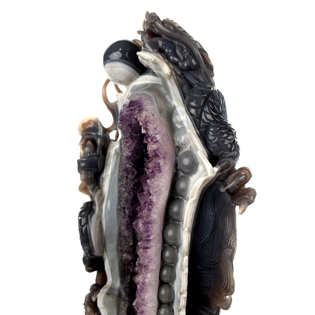 Dragon Sculpture Crystal Carving Extra Large 38 Lb, Giant Agate Amethyst Dragon Art Statue - Earth Perfection