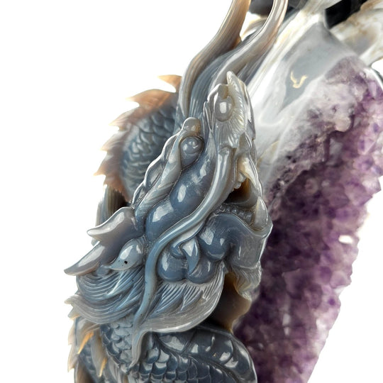 Dragon Sculpture Crystal Carving Extra Large 38 Lb, Giant Agate Amethyst Dragon Art Statue - Earth Perfection
