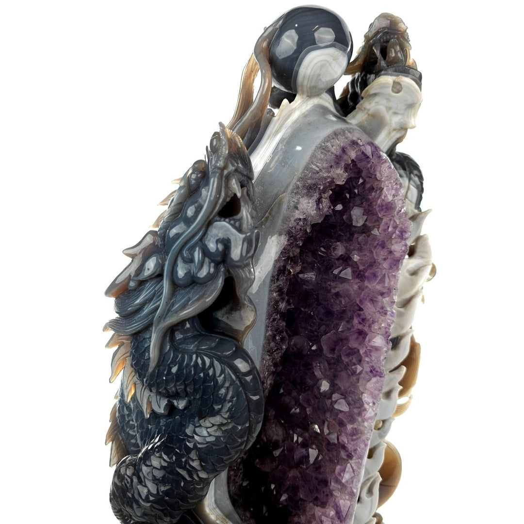 Dragon Sculpture Crystal Carving Extra Large 38 Lb, Giant Agate Amethyst Dragon Art Statue - Earth Perfection