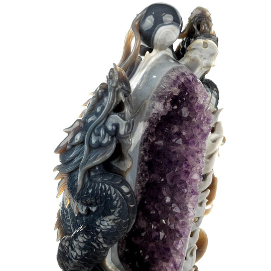 Dragon Sculpture Crystal Carving Extra Large 38 Lb, Giant Agate Amethyst Dragon Art Statue - Earth Perfection