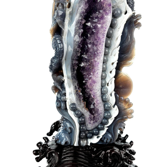 Dragon Sculpture Crystal Carving Extra Large 38 Lb, Giant Agate Amethyst Dragon Art Statue - Earth Perfection