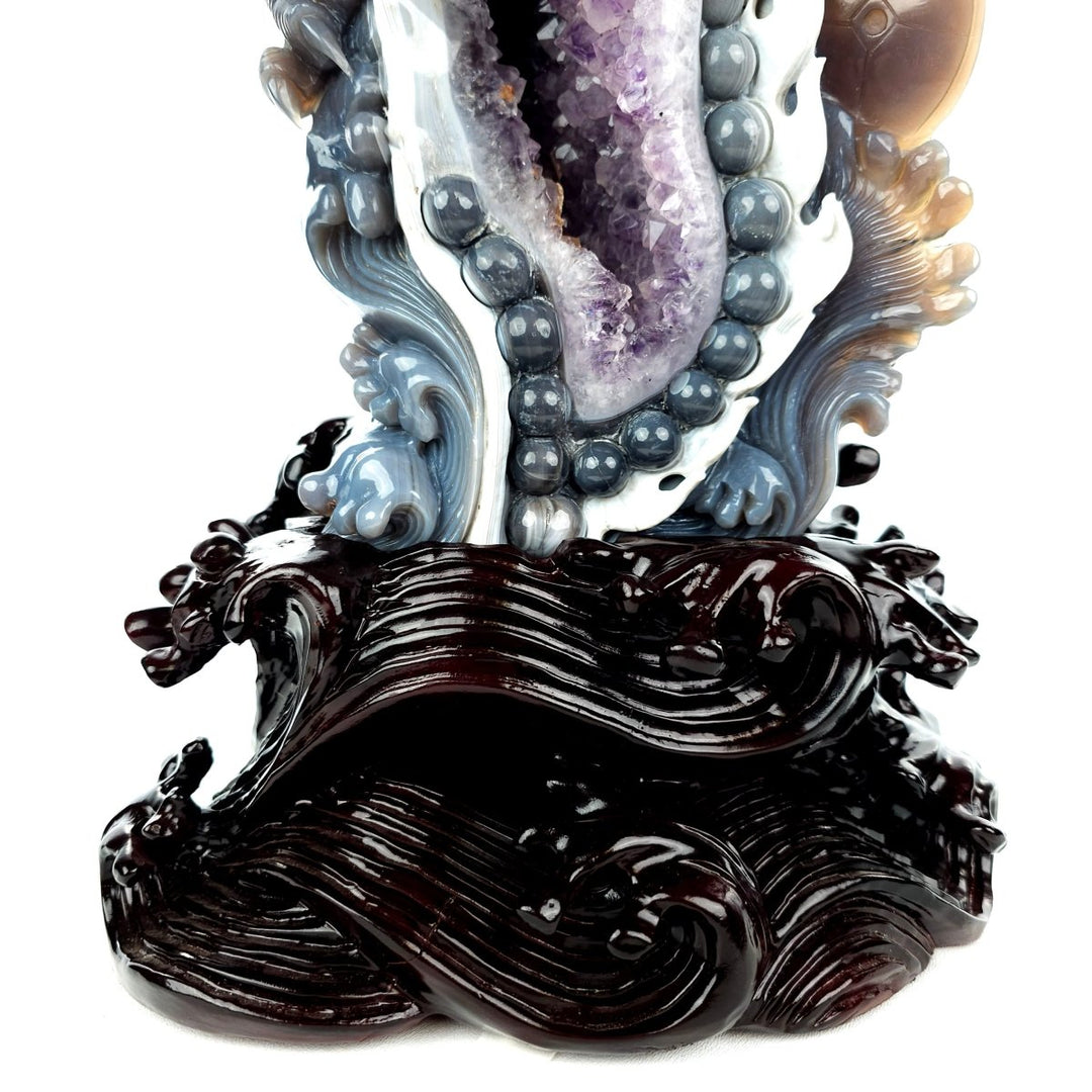 Dragon Sculpture Crystal Carving Extra Large 38 Lb, Giant Agate Amethyst Dragon Art Statue - Earth Perfection