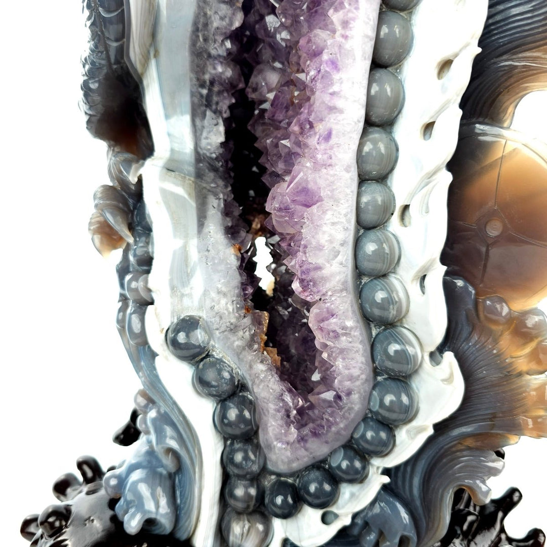 Dragon Sculpture Crystal Carving Extra Large 38 Lb, Giant Agate Amethyst Dragon Art Statue - Earth Perfection