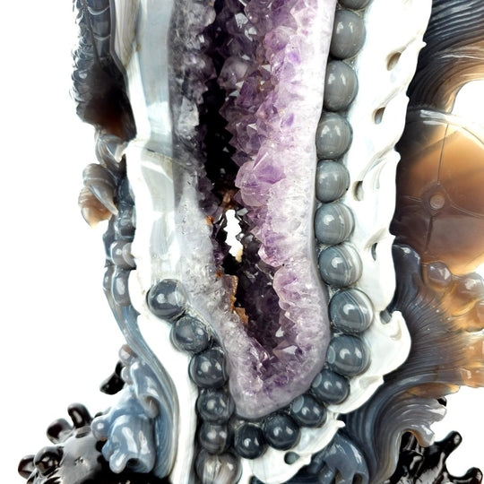 Dragon Sculpture Crystal Carving Extra Large 38 Lb, Giant Agate Amethyst Dragon Art Statue - Earth Perfection