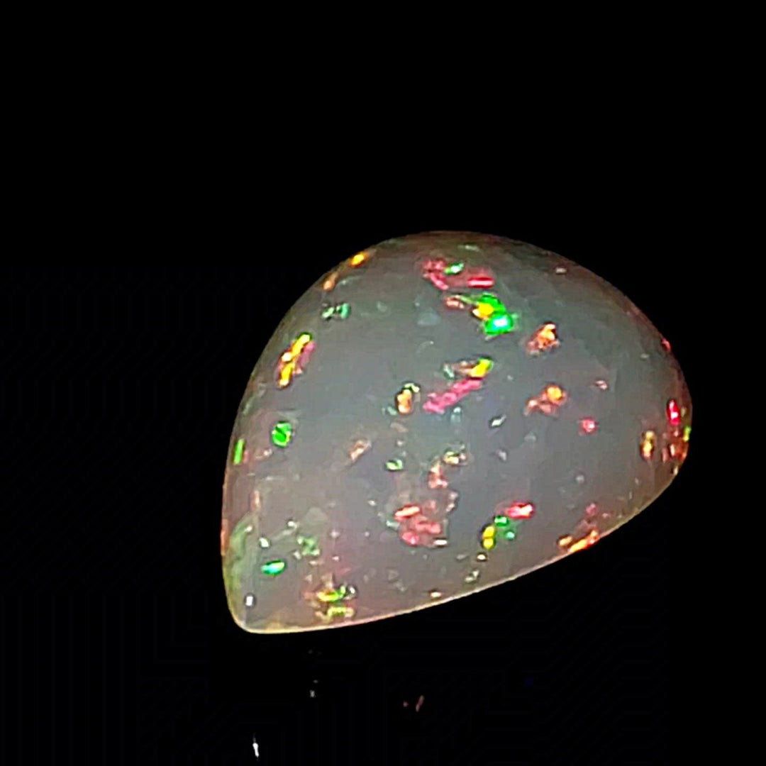 Ethiopian Welo Opal Extra Large 14 Cts! Natural Crystal Rasta & Rainbow Pear Cabochon Opal! - Earth Perfection