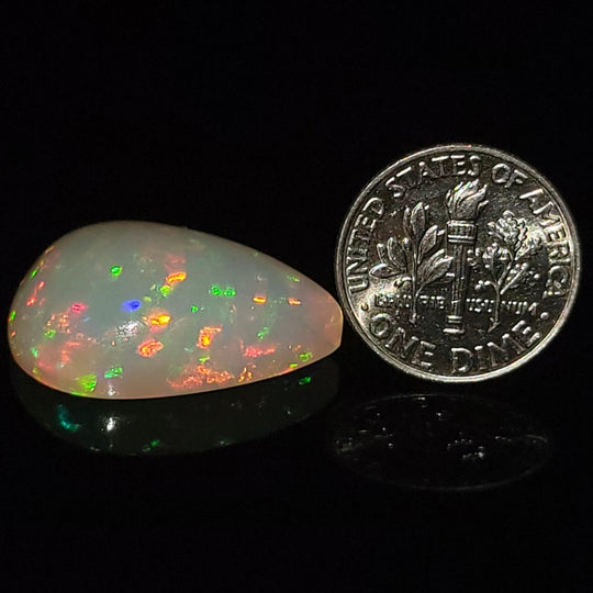 Ethiopian Welo Opal Extra Large 14 Cts! Natural Crystal Rasta & Rainbow Pear Cabochon Opal! - Earth Perfection