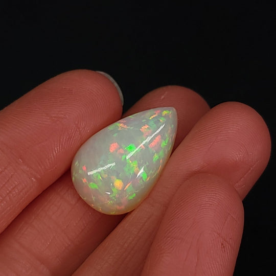 Ethiopian Welo Opal Extra Large 14 Cts! Natural Crystal Rasta & Rainbow Pear Cabochon Opal! - Earth Perfection