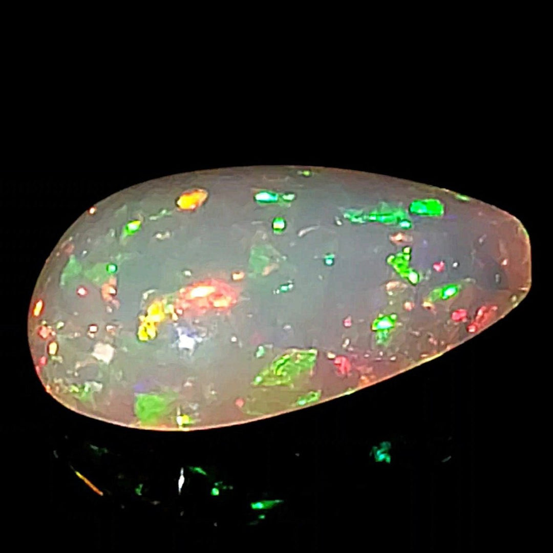 Ethiopian Welo Opal Extra Large 14 Cts! Natural Crystal Rasta & Rainbow Pear Cabochon Opal! - Earth Perfection