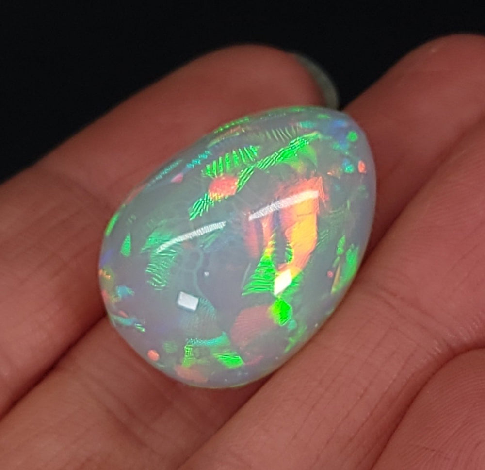 Ethiopian Welo Opal Extra Large 42 Cts! Natural Crystal Rainbow Pear Cabochon Opal! - Earth Perfection