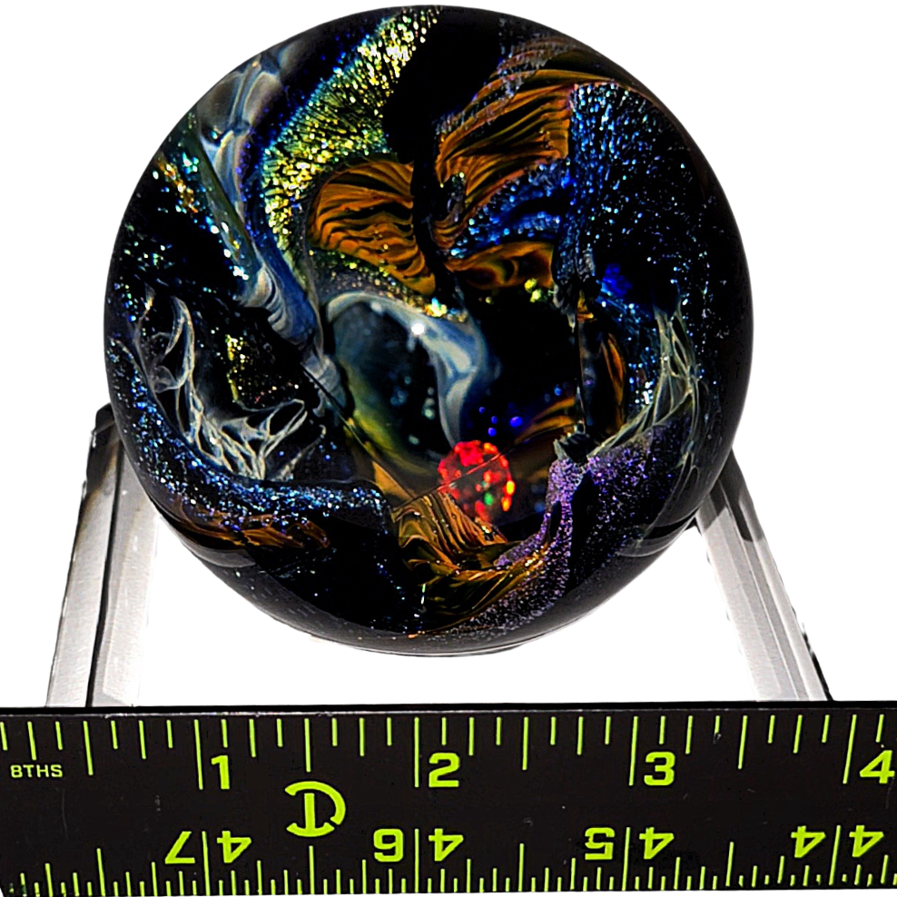 Glass Cosmic Sphere With Opal, Large Hand - Blown Glass Office Decor, Vortex Galaxy Orb - Earth Perfection