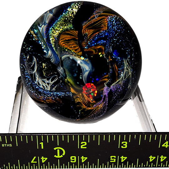 Glass Cosmic Sphere With Opal, Large Hand - Blown Glass Office Decor, Vortex Galaxy Orb - Earth Perfection