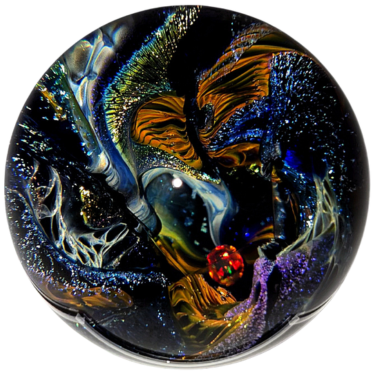 Glass Cosmic Sphere With Opal, Large Hand - Blown Glass Office Decor, Vortex Galaxy Orb - Earth Perfection