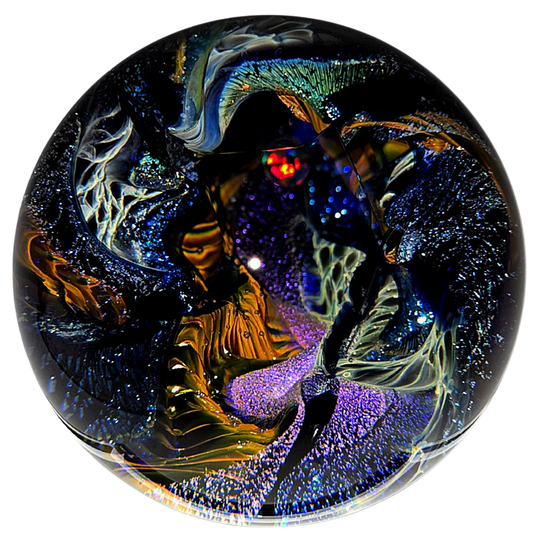 Glass Cosmic Sphere With Opal, Large Hand - Blown Glass Office Decor, Vortex Galaxy Orb - Earth Perfection