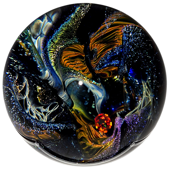 Glass Cosmic Sphere With Opal, Large Hand-Blown Glass Office Decor, Vortex Galaxy Orb