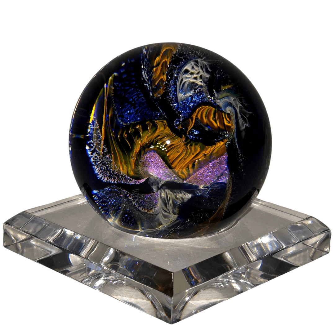 Glass Cosmic Sphere With Opal, Large Hand - Blown Glass Office Decor, Vortex Galaxy Orb - Earth Perfection