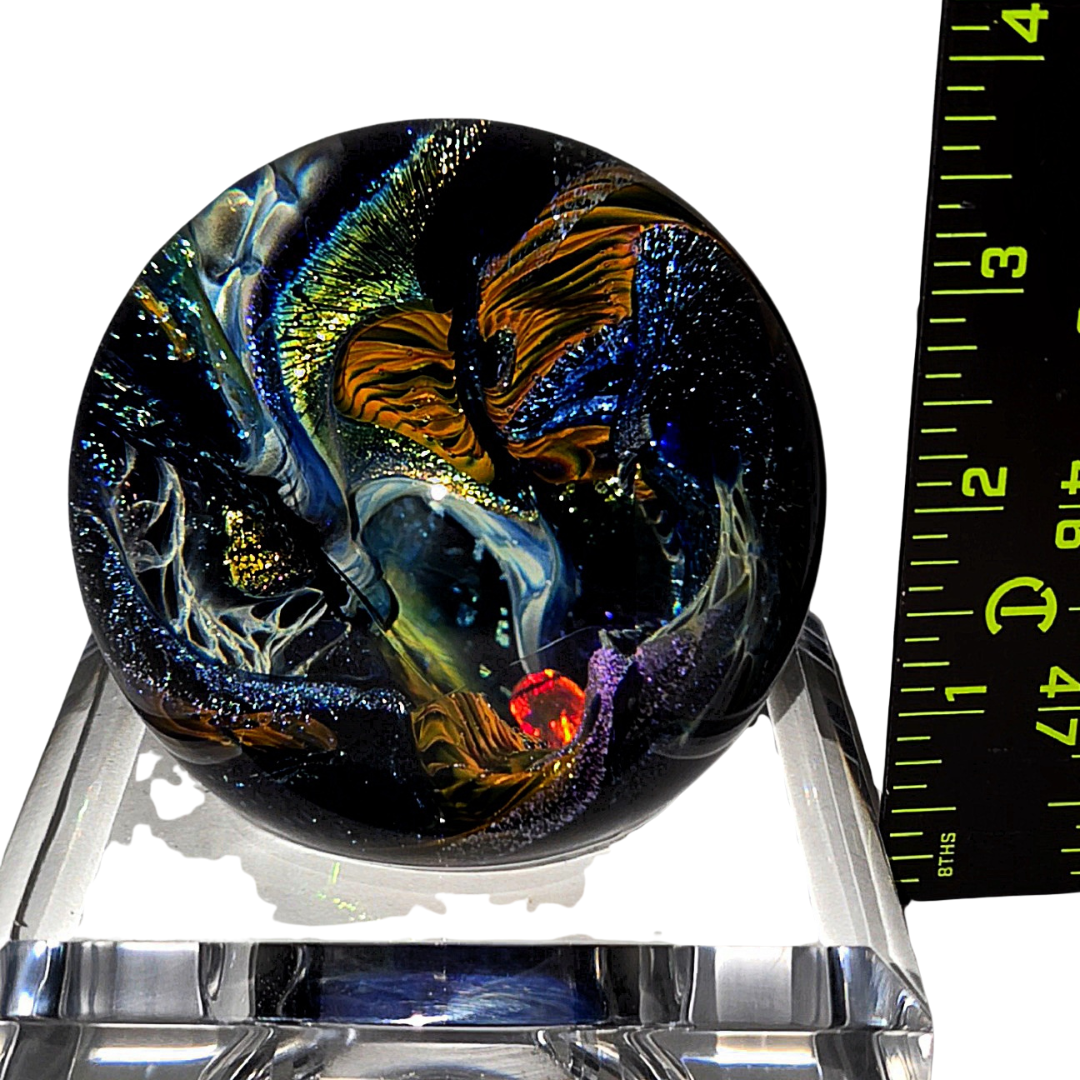 Glass Cosmic Sphere With Opal, Large Hand - Blown Glass Office Decor, Vortex Galaxy Orb - Earth Perfection