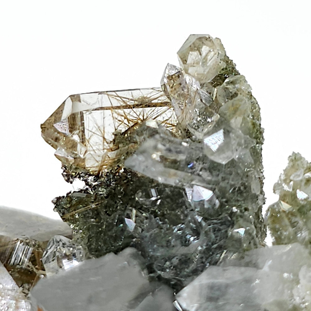Gold Rutilated Himalayan Quartz Crystal Cluster, Green Chlorite Skeletal Quartz Floater Mineral Specimen - Earth Perfection