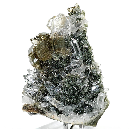 Gold Rutilated Himalayan Quartz Crystal Cluster, Green Chlorite Skeletal Quartz Floater Mineral Specimen - Earth Perfection