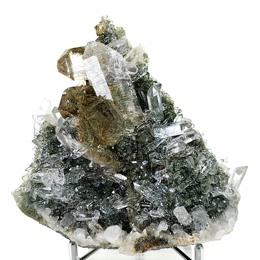 Gold Rutilated Himalayan Quartz Crystal Cluster, Green Chlorite Skeletal Quartz Floater Mineral Specimen - Earth Perfection