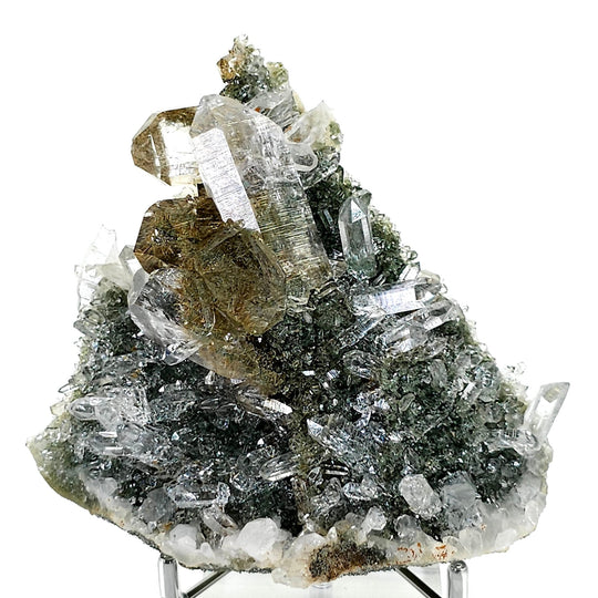 Gold Rutilated Himalayan Quartz Crystal Cluster, Green Chlorite Skeletal Quartz Floater Mineral Specimen - Earth Perfection