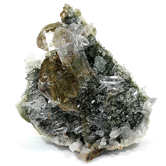 Gold Rutilated Himalayan Quartz Crystal Cluster, Green Chlorite Skeletal Quartz Floater Mineral Specimen - Earth Perfection