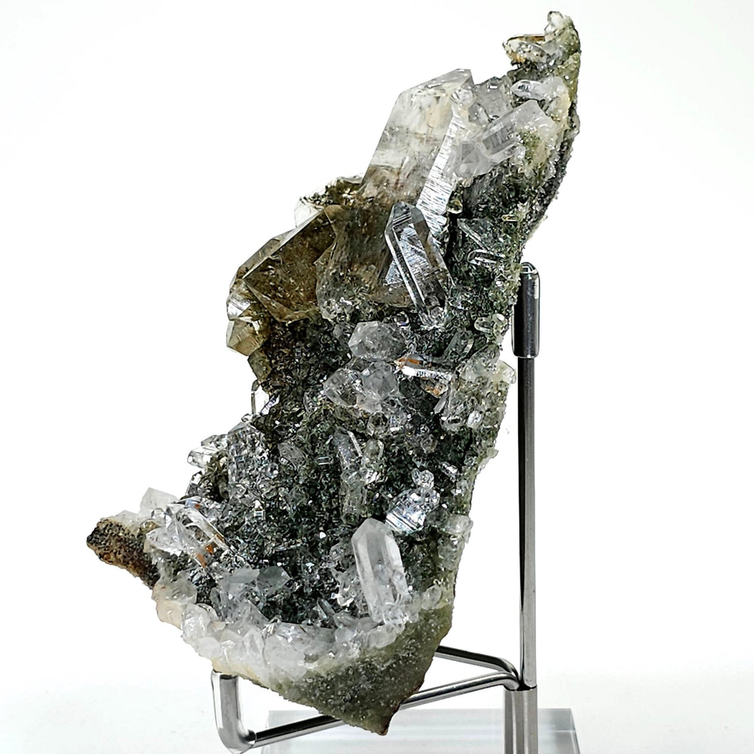 Gold Rutilated Himalayan Quartz Crystal Cluster, Green Chlorite Skeletal Quartz Floater Mineral Specimen - Earth Perfection