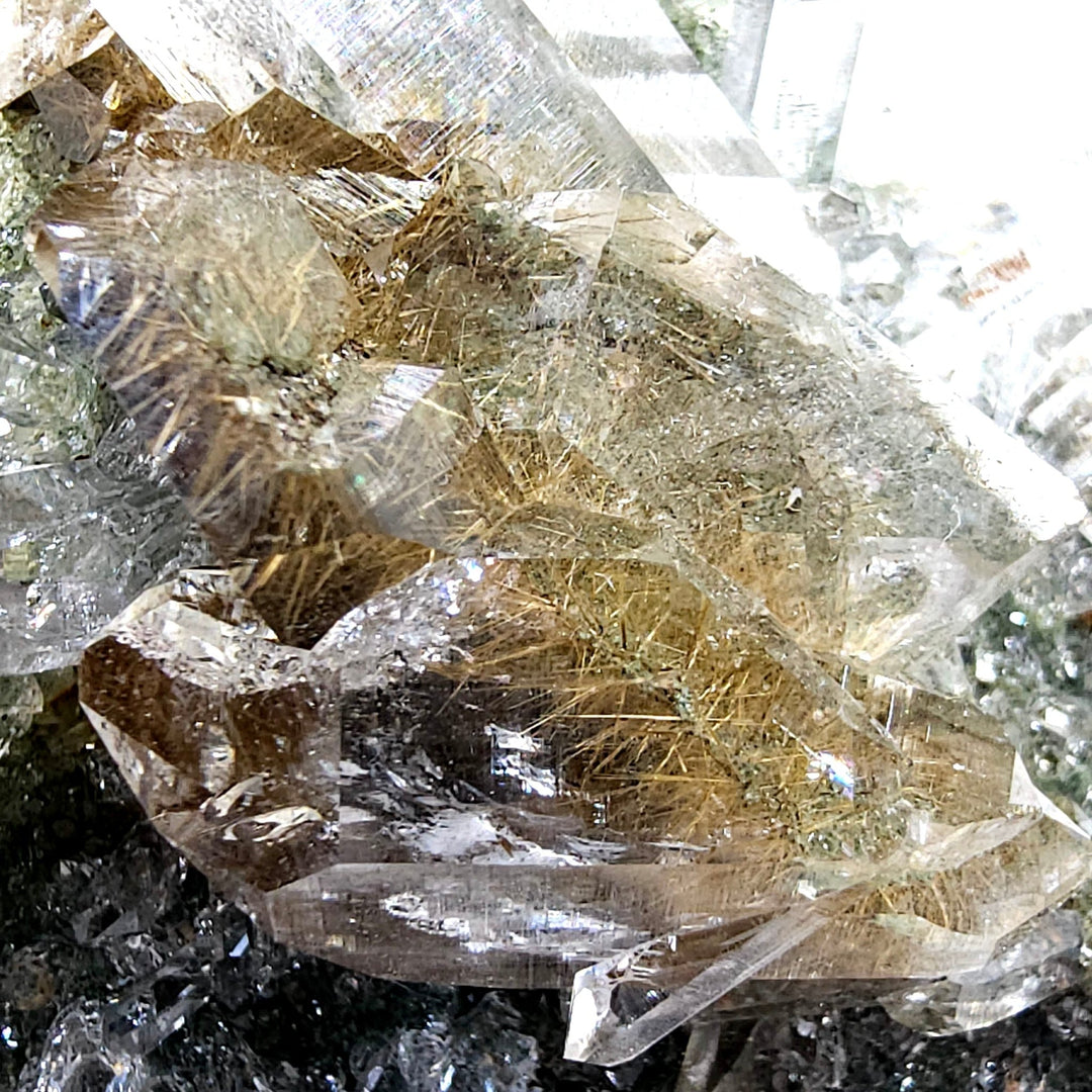 Gold Rutilated Himalayan Quartz Crystal Cluster, Green Chlorite Skeletal Quartz Floater Mineral Specimen - Earth Perfection