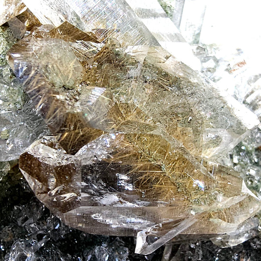 Gold Rutilated Himalayan Quartz Crystal Cluster, Green Chlorite Skeletal Quartz Floater Mineral Specimen - Earth Perfection