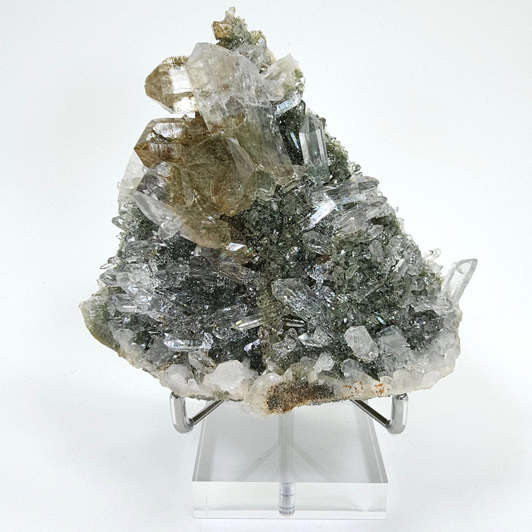 Gold Rutilated Himalayan Quartz Crystal Cluster, Green Chlorite Skeletal Quartz Floater Mineral Specimen - Earth Perfection