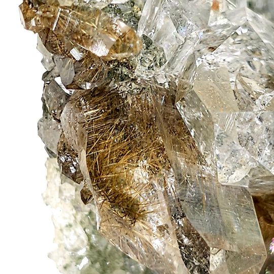 Gold Rutilated Himalayan Quartz Crystal Cluster, Green Chlorite Skeletal Quartz Floater Mineral Specimen - Earth Perfection
