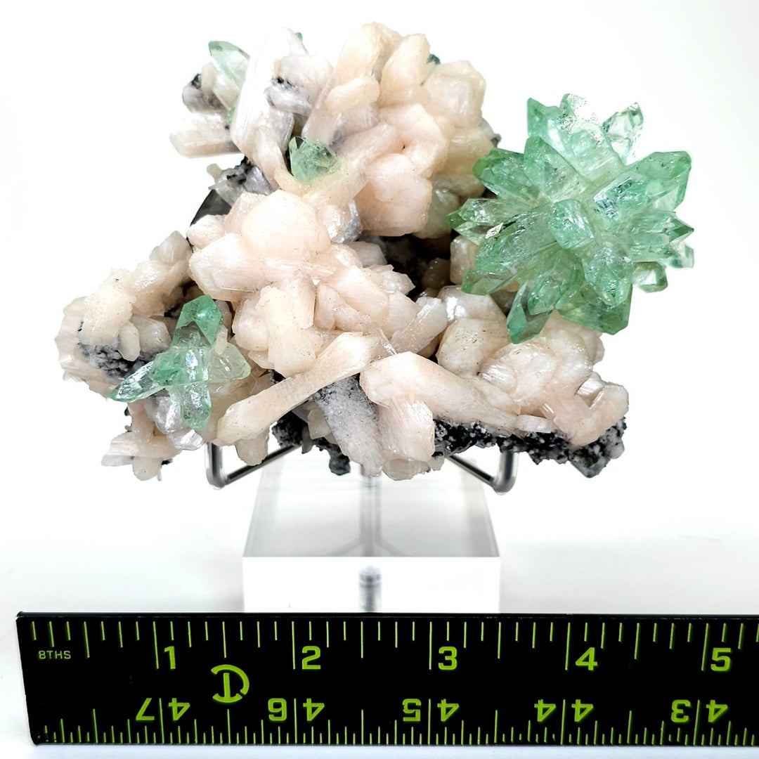 Green Apophyllite Fluorapophyllite Flower & Peach Stilbite, Rare Crystal Cluster Mineral Specimen - Earth Perfection