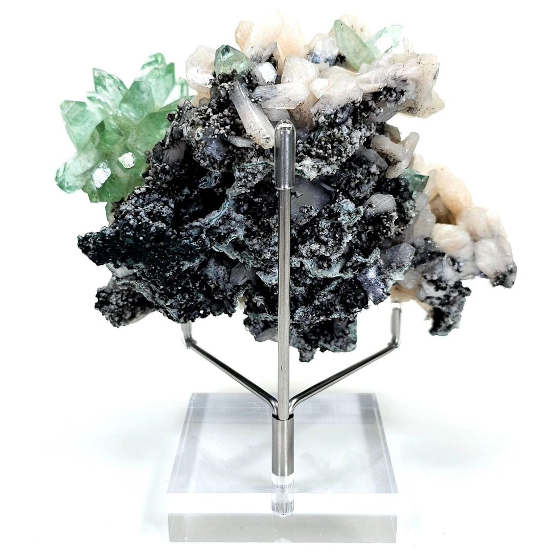 Green Apophyllite Fluorapophyllite Flower & Peach Stilbite, Rare Crystal Cluster Mineral Specimen - Earth Perfection