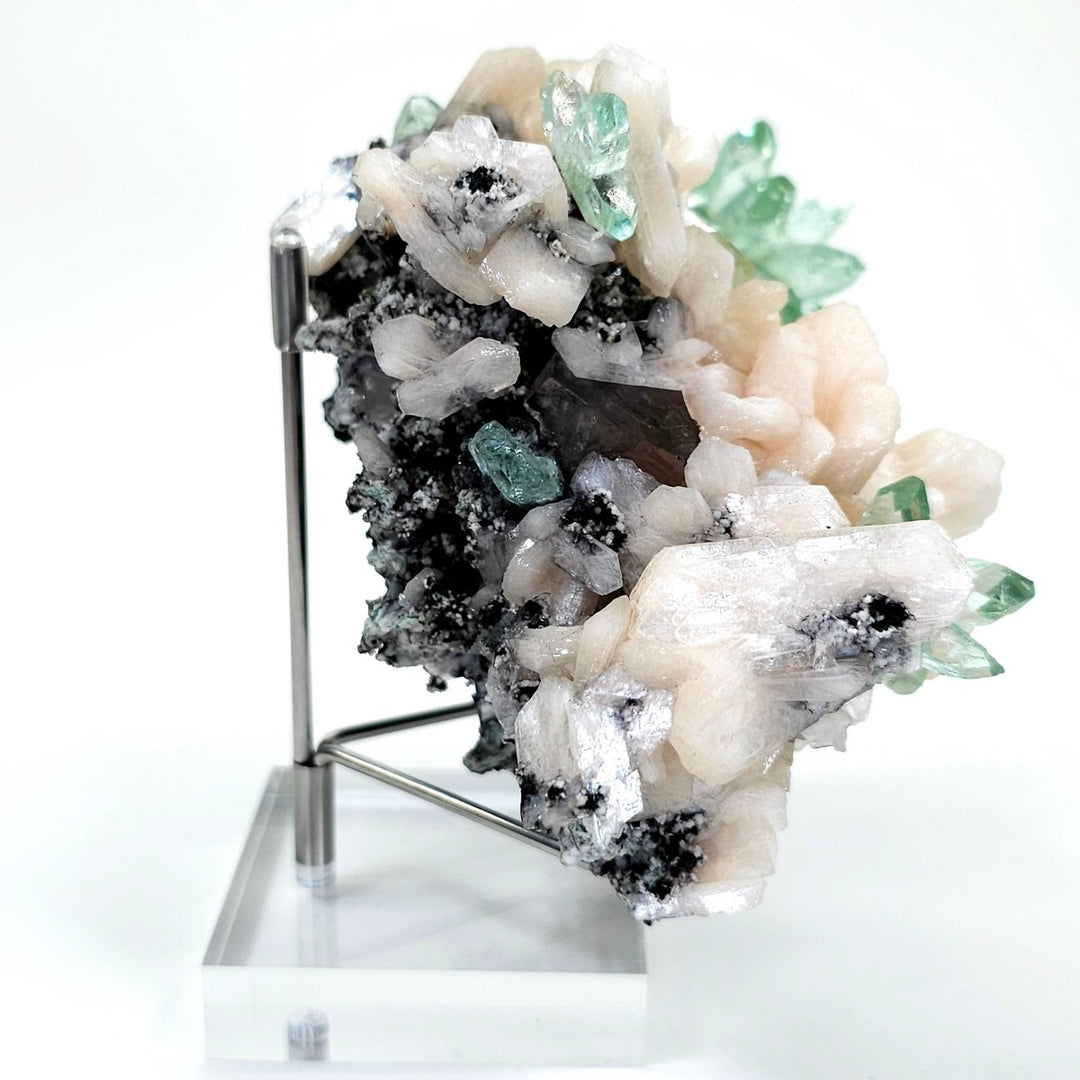 Green Apophyllite Fluorapophyllite Flower & Peach Stilbite, Rare Crystal Cluster Mineral Specimen - Earth Perfection